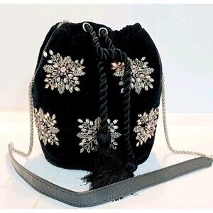 j jill Black Velvet Embellished Bucket Bag Whimsigoth Medium